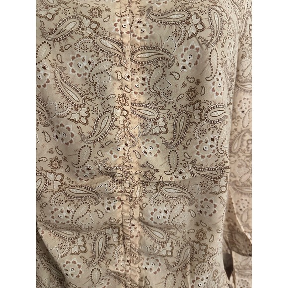 Savanna Jane Paisley Ruched Front Ruffle Blouse Pink  Boho Balloon Sleeve NEW-L - Picture 5 of 7
